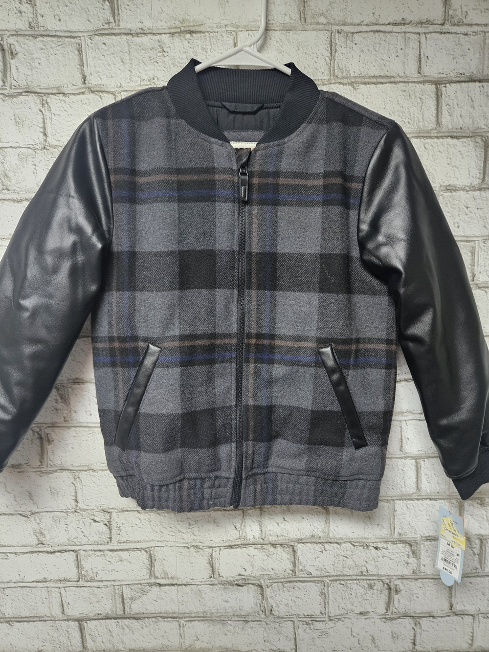Cat & Jack Boy's Plaid Bomber Jacket with Faux Leather Sleeves Size M NWT